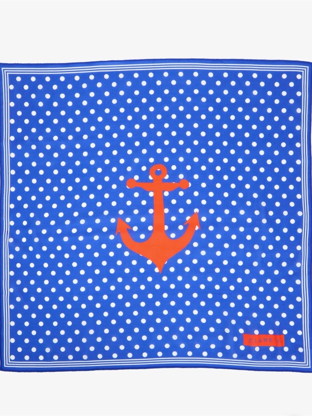 Blue Polka Dot Scarf with Orange Anchor